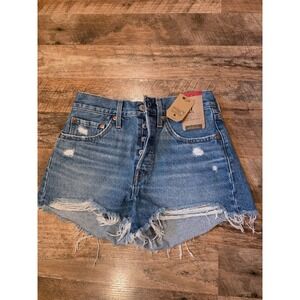 Levis 501 Original High Rise Jean Shorts Distressed Denim Cut Offs Blue NWT